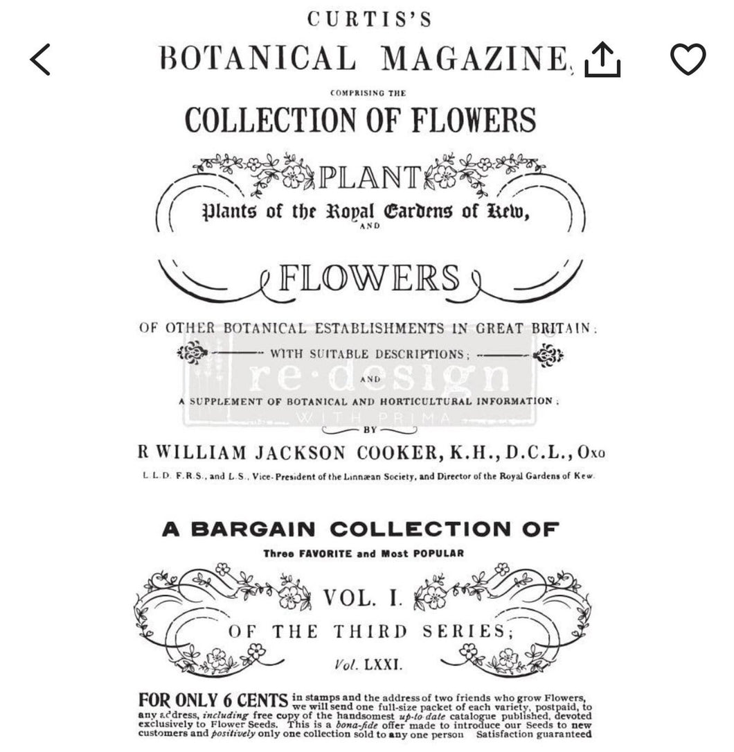 REDESIGN DECOR TRANSFERS® – Botanical Magazine – Tamanho 60cm x 88 cm  divido por 3 folhas