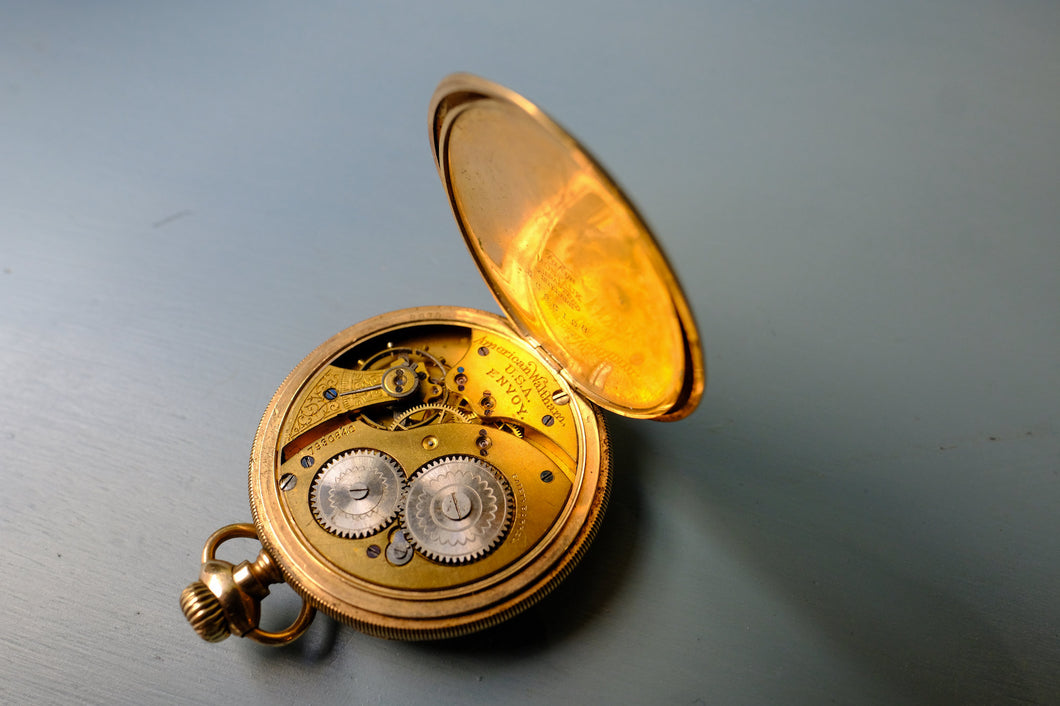 Relógio de bolso Waltham Hunter em banho de ouro de  14K American Waltham 1868