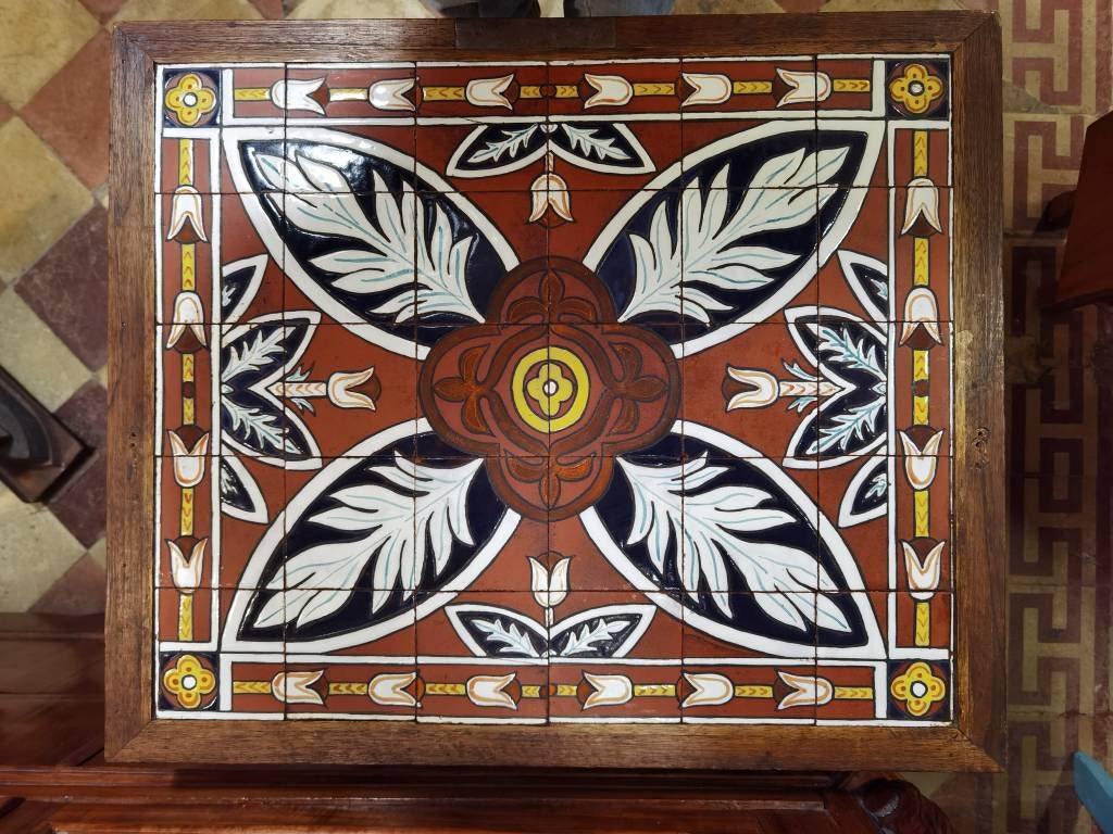 Vintage bar door, with magnificent carving on one side and tile panel on the other.  1950's