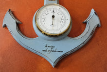 Carregar imagem no visualizador da galeria, Upcycled Vintage Barometer in the form of a Anchor - Old Barometer Made in Wood and Glass - Retro Nautical style barometer
